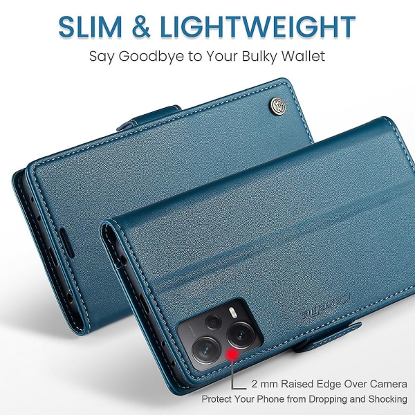 Caseme 023-serien för Xiaomi Redmi Note 12 Pro+ 5g Litchi Texture Case Pu Läder Rfid-blockerande cover Blue