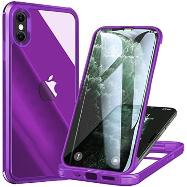 UBUNU iPhone Xs Max- case med skärmskydd [Inbyggt 9H hårt härdat glas], för Magsafe 360 ​​helkroppsskydd, genomskinligt skyddande iPh Purple