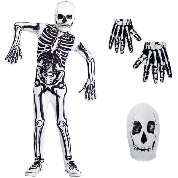 Halloween Kids Skelett Cosplay Kostym Festoutfit Jumpsuit Handskar Mask Set Fancy Dress Bodysuit 3-14 år 8-10 Years