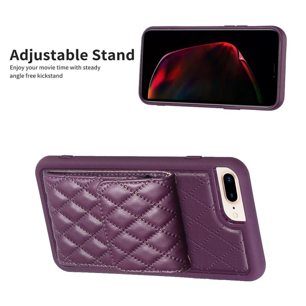 Bf22-stil för Iphone 6 Plus / 6s Plus / 7 Plus / 8 Plus Kickstand Läder+tpu- case Korthållare Cover Dark Purple