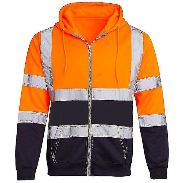 Män Hi Viz Synlighet Säkerhet Arbetsrock Jacka Hoody Sweatshirt Toppar Ytterkläder orange L