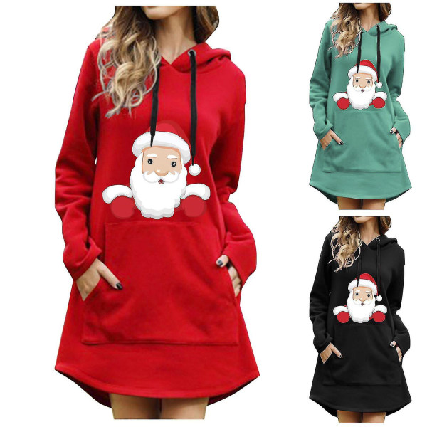 Printed Hooded Long Sleeve Women's Sweatshirt Dress Damhoodie Black XL