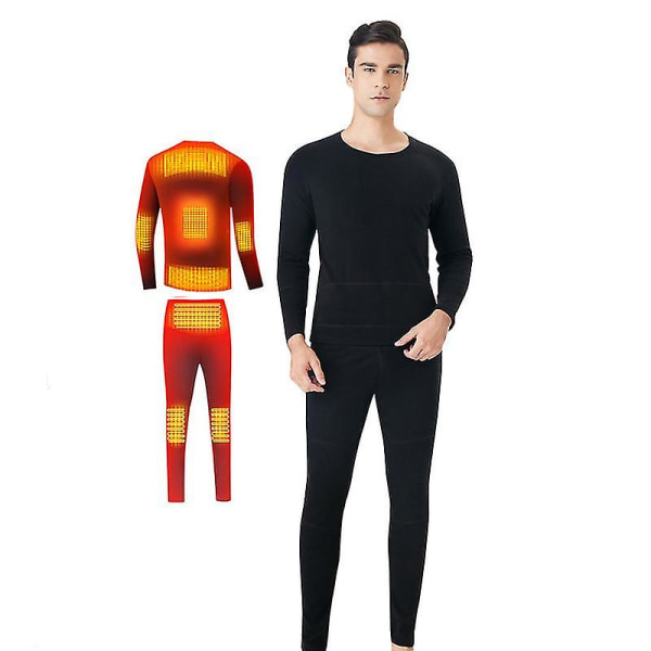 Set för thermal underkläder för män , USB Elektriskt uppvärmda underkläder Baslager Topp och botten Long Johns Set male-3XL