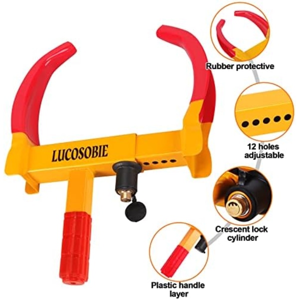 Lucosobie Trailer Wheel Lock - Specialdesignat Car Wheel Lock 8.6&#34;-15&#34; för stora däck - Bilsäkerhet 12-håls hjullås - Red-yellow-Max 15'' none