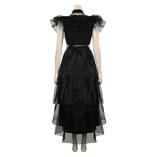 Onsdag Addams Cosplay Set Gothic Mesh Klänningar Peruker Karnevalsfest Klänning Kvinnor XL With Wig