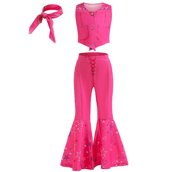 Barbie Barn Flickor Halloween Cosplay Kostym Rosa Väst Långbyxor Med Halsduk Outfit Set 8-9Years