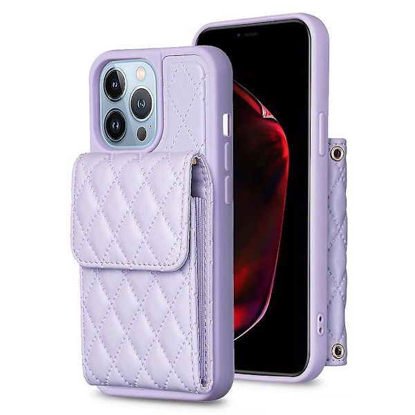 Bf22-stil för Iphone 13 Pro Kickstand Cover Pu Läderbelagd TPU-kortplatser Phone case Purple