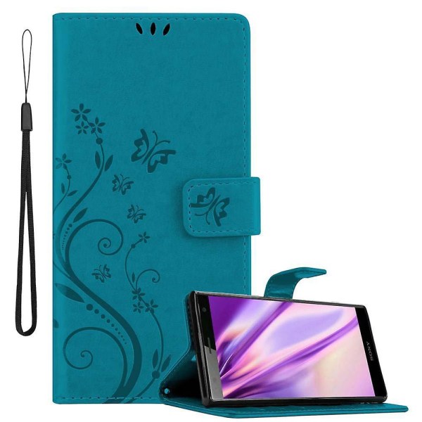 Sony Xperia XZ2 Cover Case - med blommönster och stativfunktion och kortplats FLORAL BLUE Xperia XZ2