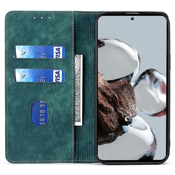Texturerat cover för Xiaomi Redmi Note 12 Turbo / Poco F5 5g Rfid blockerande plånbok Magnetisk läder Flip Stand Case Green