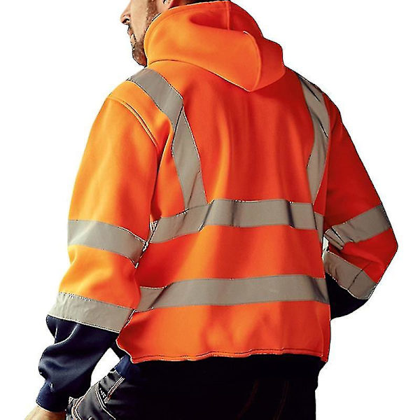 Män Hi Viz Synlighet Säkerhet Arbetsrock Jacka Hoody Sweatshirt Toppar Ytterkläder orange L