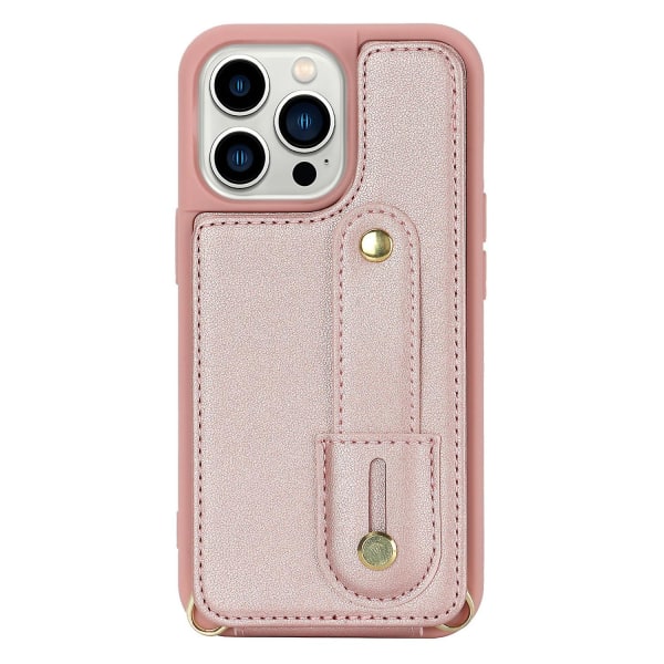 För Iphone 13 Pro Max kortplatser Armband Kickstand Case Pu Läder+tpu Cover Rose Gold