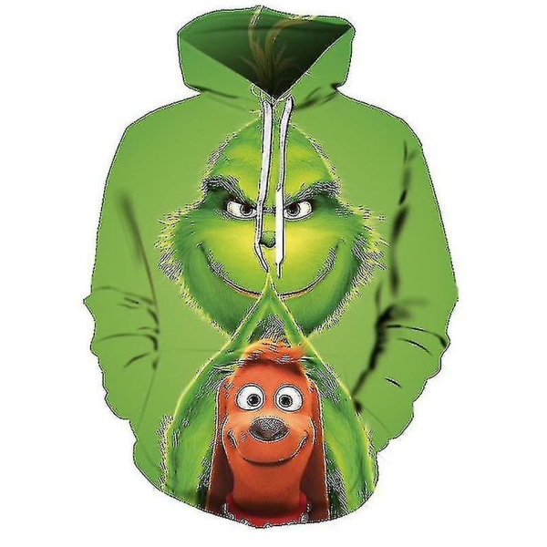 Christmas Unisex The Grinch Novelty Hoodie Långärmad 3d Printing Pullover Sweatshirt Jumper Toppar För Män Kvinnor Vuxen F XL