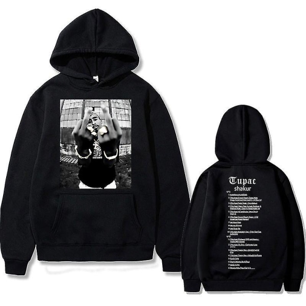 Rapper Tupac 2pac Hip Hop Hoodie Herrmode Luvtröjor Herr Kvinnor Oversized Pullover Man Svart Streetwear Man Vintage Sweatshirt black Q0141 L