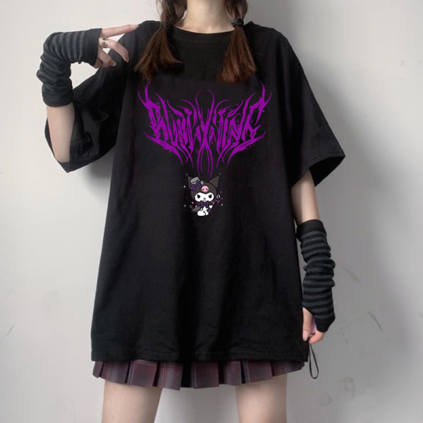 Kuromi T-shirt Hip Hop Graffiti T-shirt Loose Fit svart black XL