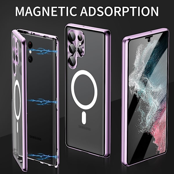 Metall Magsafe case kompatibelt med Samsung Galaxy S23 Ultra, case med kameraskydd Black For Galaxy S23 Ultra