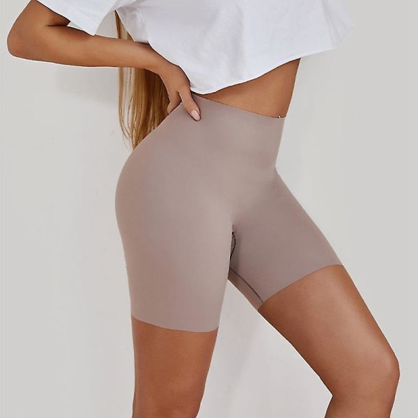 Flarixa Seamless Sports Shorts Dam Trosor Hög midja Mage Höfter Säkerhetsbyxor Slim Shaping Underkläder Ice Silk Boxer Z XL Beige