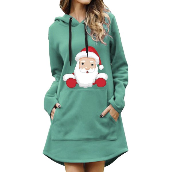 Printed Hooded Long Sleeve Women's Sweatshirt Dress Damhoodie Blue XL