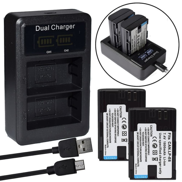 Lp-e6 batteri eller USB lcd-laddare kompatibel Canon Eos 5d Mark Ii Iii 6d 60d 60da 70d 7d 2 battery *Dual usb Charger