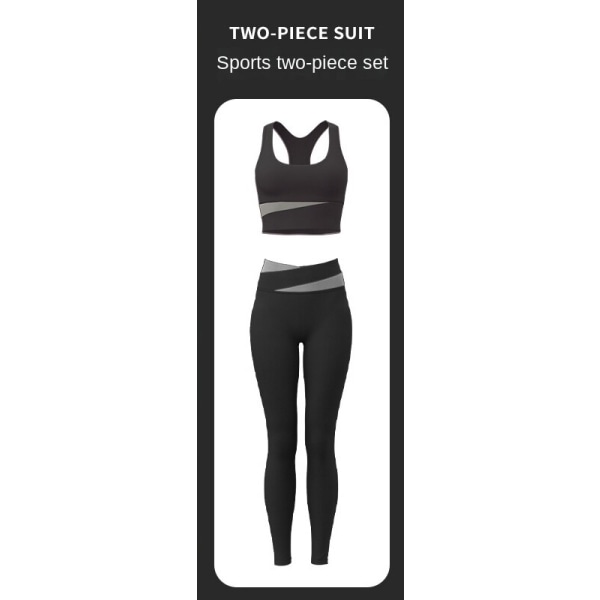 Yoga kostym med höftlyft och smal kontrast set F2 Black bra + black pants M