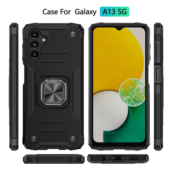 NIFFPD Galaxy A13 Case, Samsung A13 Case Ring Kickstand Hårt PC Mjukt TPU cover för Samsung Galaxy A13 5G Svart black