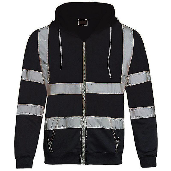 Män Hi Viz Synlighet Säkerhet Arbetsrock Jacka Hoody Sweatshirt Toppar Ytterkläder Black M