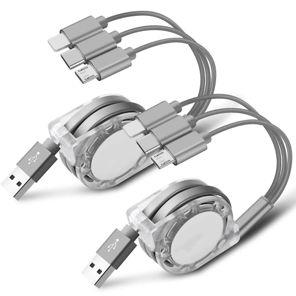 Multi USB -laddarkabel 2-pack infällbar 3-i-1-adapter för flera laddningssladd med mini typ C mikro USB -port-kontakter kompatibel med null none