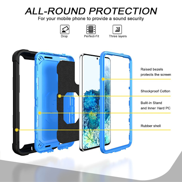 Case för Samsung A12 5G Case, Galaxy A12 Case, Allytech Slim Fit Rugged 3-lagers stötsäkert skydd Hybrid Kickstand Phone case Cover för black+blue