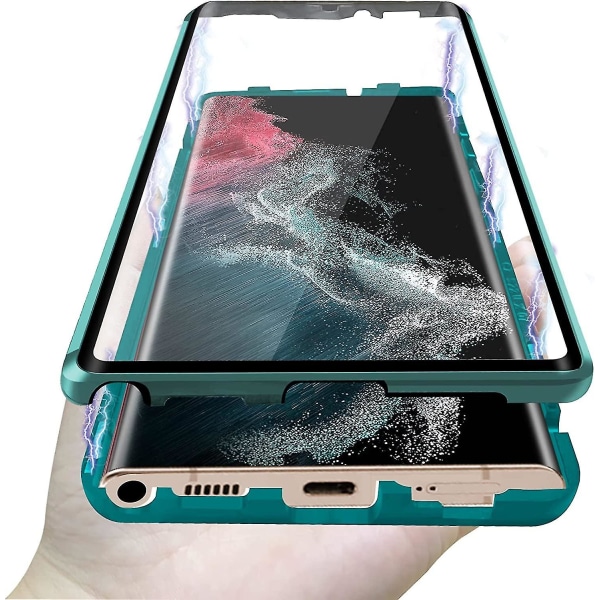 Case för Samsung S22 Ultra, dubbelsidigt phone case i härdat glas med skärmskydd green