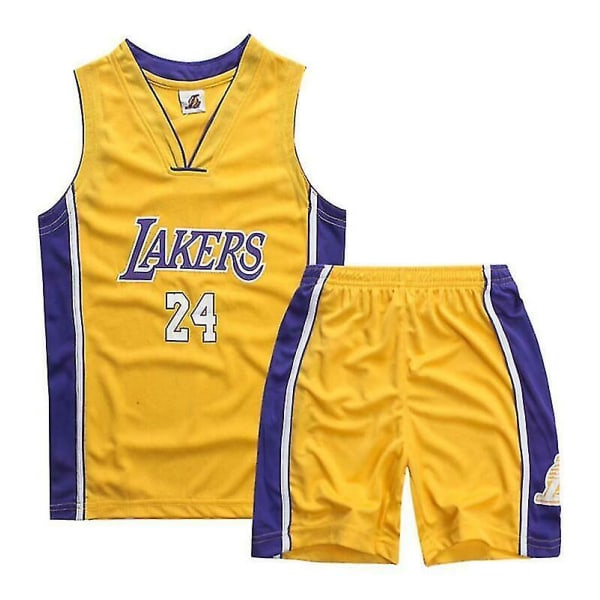 Kids Unisex Basket Training Suit Kits Väst Skjorta + Shorts Sets_s 24 Yellow lakers XS(110CM-120CM)