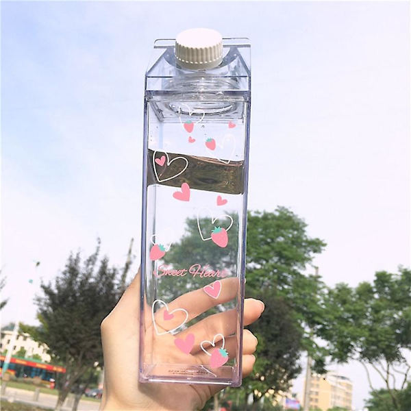 Girl Transparent plast vattenflaska Strawberry Transparent Milk Carton Bpa Free Girl Juice Water Cup null none