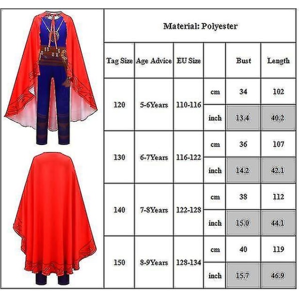 5-9 år Kids Doctor Strange Costume Jumpsuit + Kappa 6-7 Years