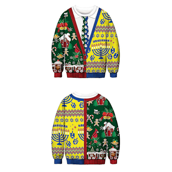 Christmas Crew Neck Pullover Herr Långärmade Sweatshirts Casual Blusar Tröja Toppar 2XL