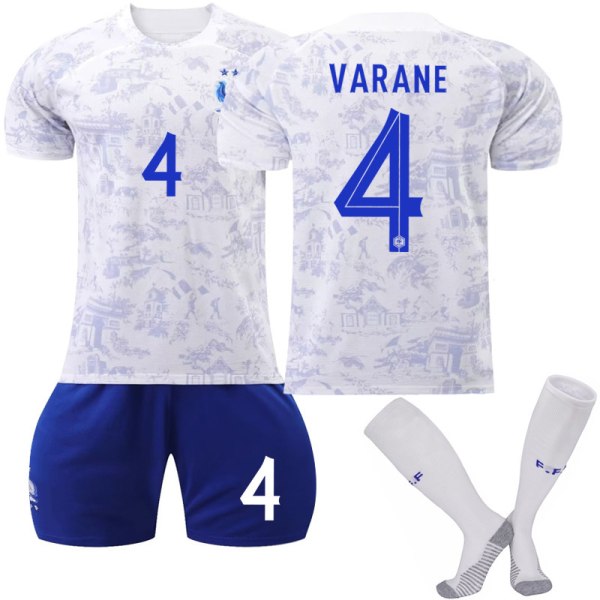 Frankrike borta 22 23 fotbollströja set NO.4 Varane 24(140-145cm)