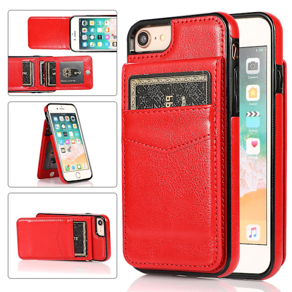 För Iphone 7 / 8 / Se (2020) / Se (2022) Korthållare Phone case Kickstand Pu Läder + Tpu cover Red