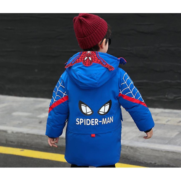 Ny Vinter Spider-man Huvjacka Barn Varm Vinterjacka Vadderade bomullskläder Pojkar Blue 130CM