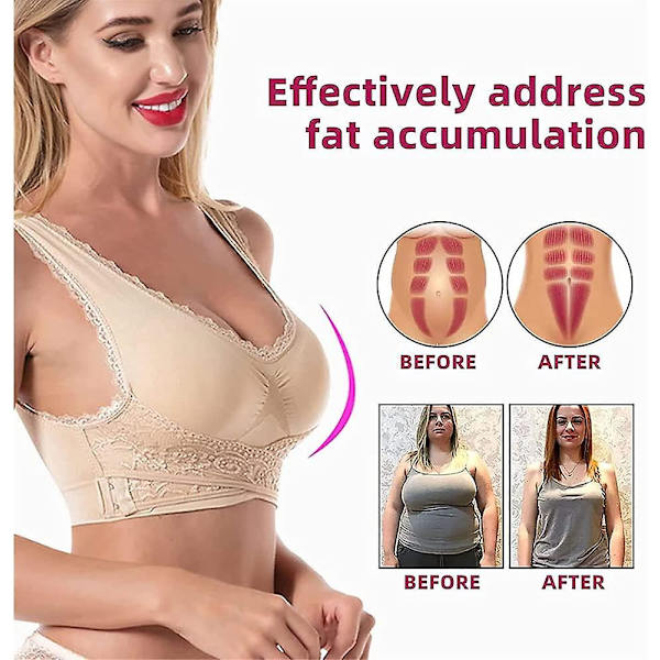 3 st Tourmaline Shaping & Kraftfull Lifting BH, Tourmaline Shaping Wireless BH, Front Cross Side Spänne Spets Lifting BH white-black-Flesh color L