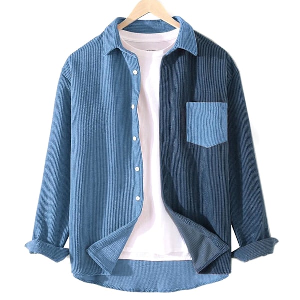 Herr Patchworks Manchesterskjorta jacka Kontrastfärgad lapel långärmade skjortor med ficka Orange