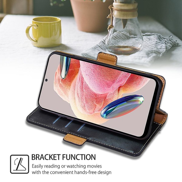 Flip Case För Xiaomi Redmi Note 12 4g Struts Texture Magnetisk Stängning Plånboksställ Cover Black