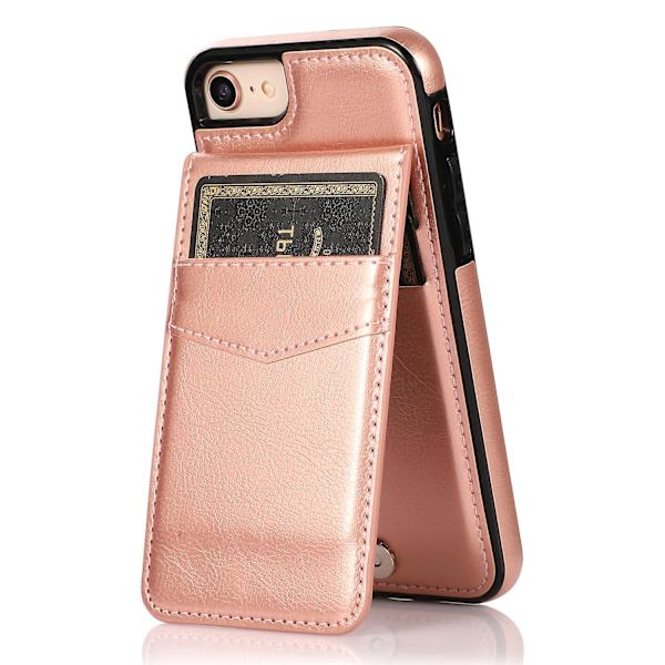 För Iphone 7 / 8 / Se (2020) / Se (2022) Korthållare Phone case Kickstand Pu Läder + Tpu cover Rose Gold