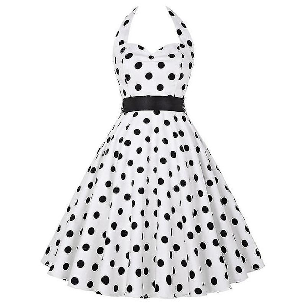 Sexig Retro Röd Polka Dot Klänning Audrey Hepburn Vintage Halter Klänning 50-talet 60-talet Gothic Pin Up Rockabilly Dress Robe S