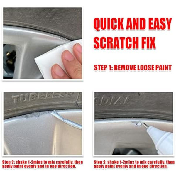 cocomfix Fälgreparationssats, Black Rim Touch Up Paint Kit, Reparationssats för fälgar. SNABB &amp; LÄTT för kantstensutslag, repor och större No. 04Medium Silver