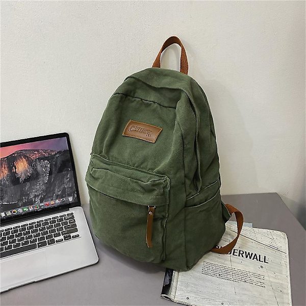 Ny ryggsäck för högskolestudenter för par stil Ins Cool flicka Pojke Canvas Grön Laptop Mode Kvinnlig Ryggsäck Man Reseryggsäck Green