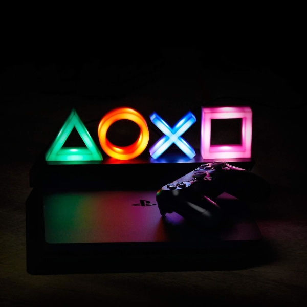 Playstation Ps-knappsymbol Lampa med färgskiftande funktion Flerfärgad nattlampa White none