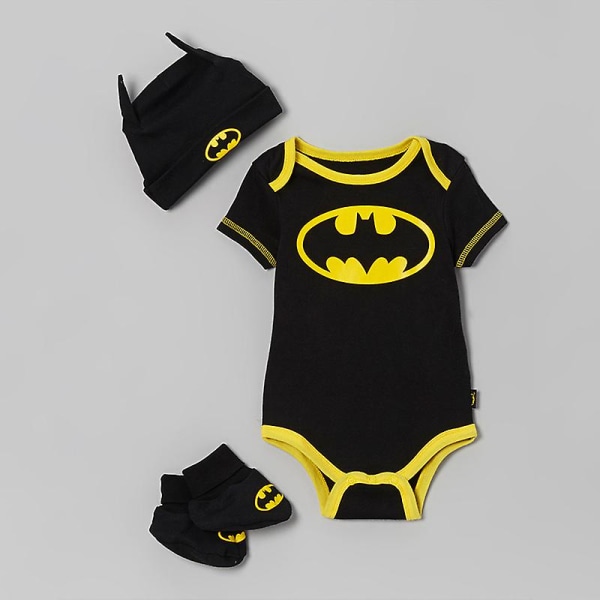 Toddler Baby Batman Romper Indoor Shoes Beanie Hat Set Newborn Kläder Outfit Black Batman A 12-18 Months