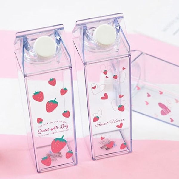 Girl Transparent plast vattenflaska Strawberry Transparent Milk Carton Bpa Free Girl Juice Water Cup null none