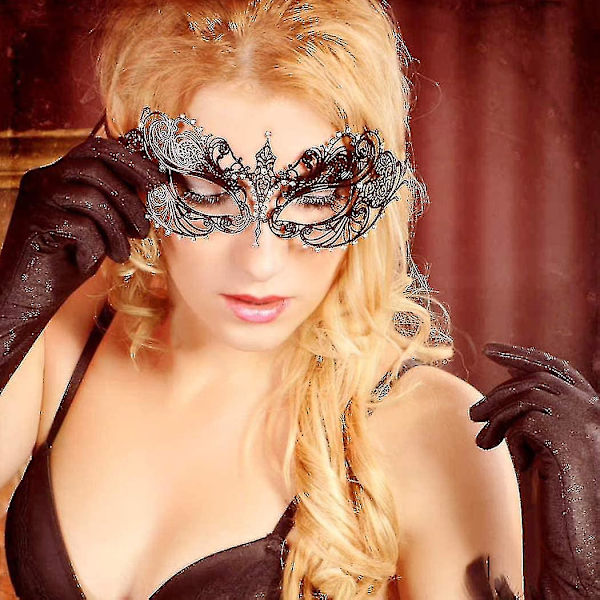 Maskerad mask för kvinnor metall mask glänsande strass venetiansk fest kväll bal bal mask bar kostymer tillbehör Swan none
