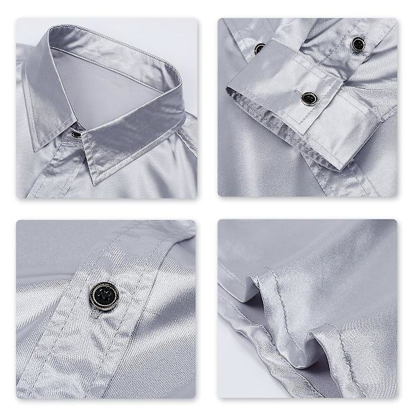 Sliktaa Casual Mode för män glänsande långärmad Slim-Fit formell skjorta Gray L