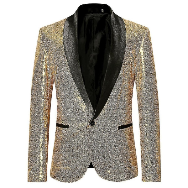 Herrmode paljett Casual Blazer Wediing Celebration kostymjacka Gold XL