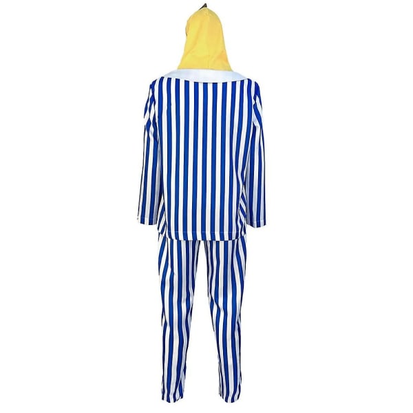 Vuxna Bananer i Pyjamas Kostym Blå Vit Rand Skjorta Byxor Med Bananhuvud Män Kvinnor Klänning Festkostym Halloween Bästa val Blue white M