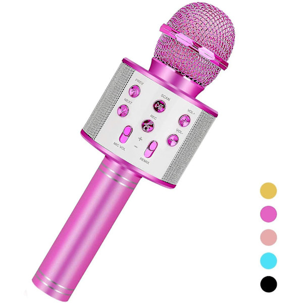 Födelsedagspresent för 6-15 år gammal, trådlös bluetooth karaokemikrofon Rose red